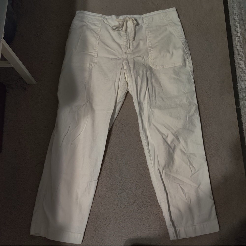 LOFT Women's white Straight Leg Pants drawstring tie waist